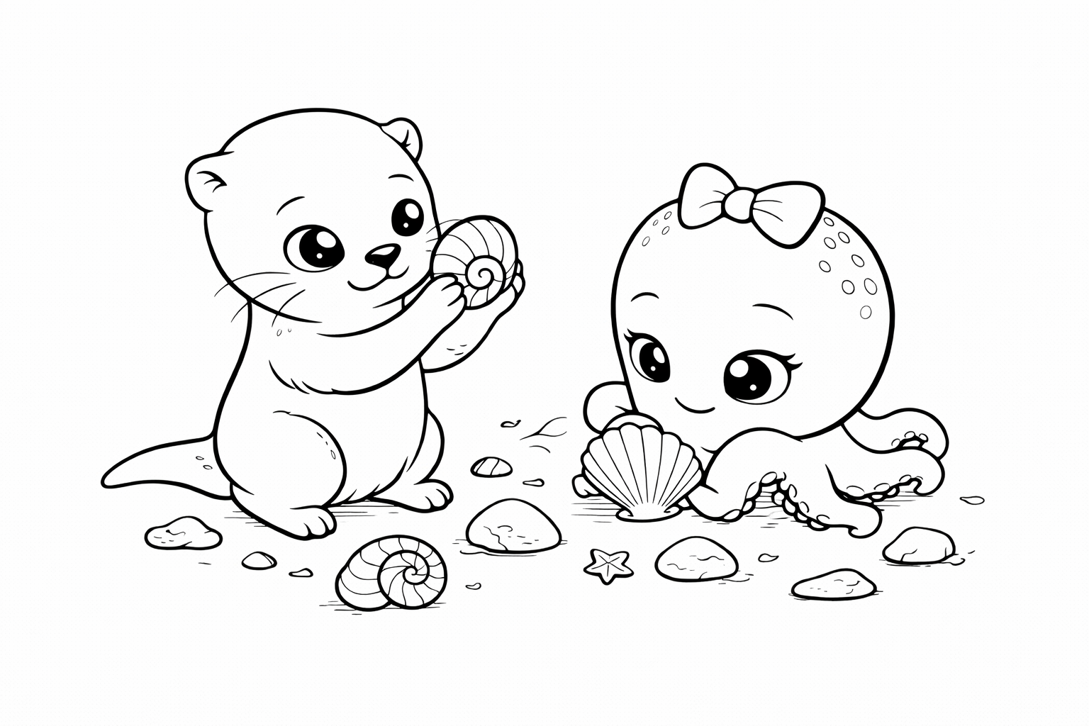 Olivia and shells coloring page