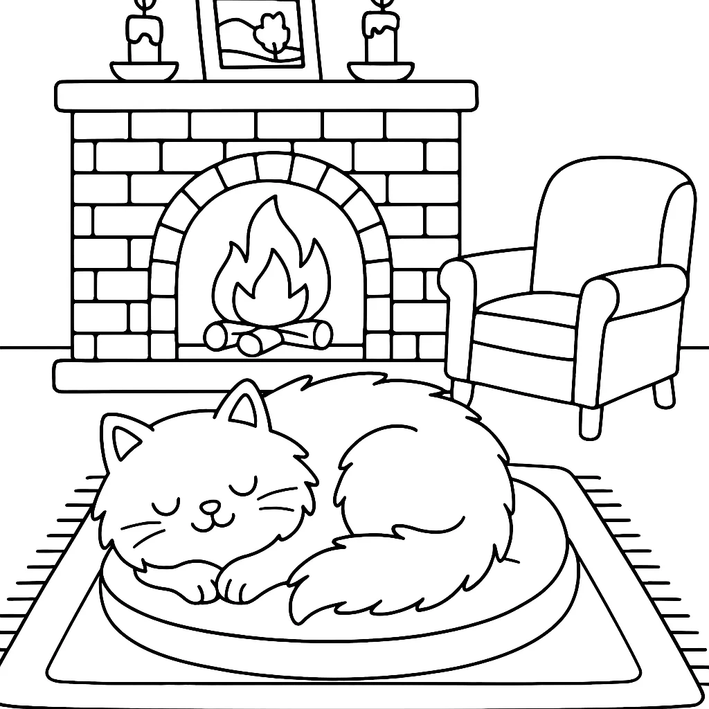 Cozy Cat by the Fire