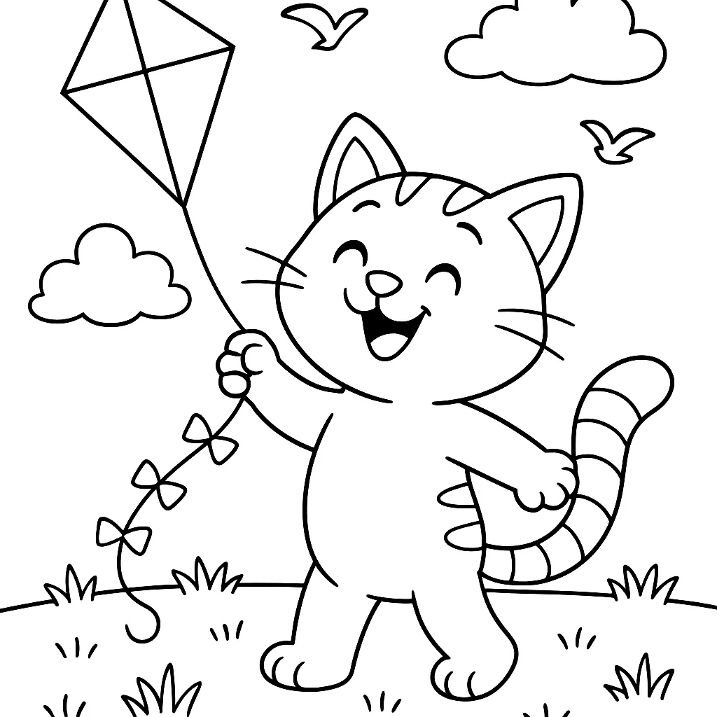 Cat Flying a Kite