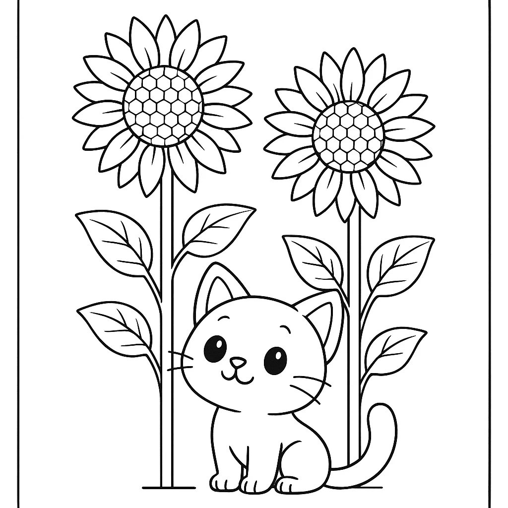 Cat in the Sunflowers
