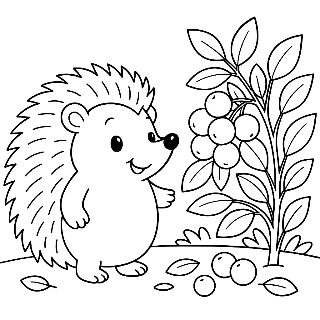 Hedgehog with berries coloring page