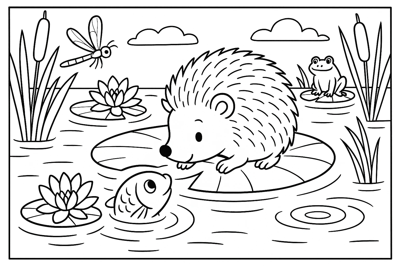 Hedgehog at the pond coloring page