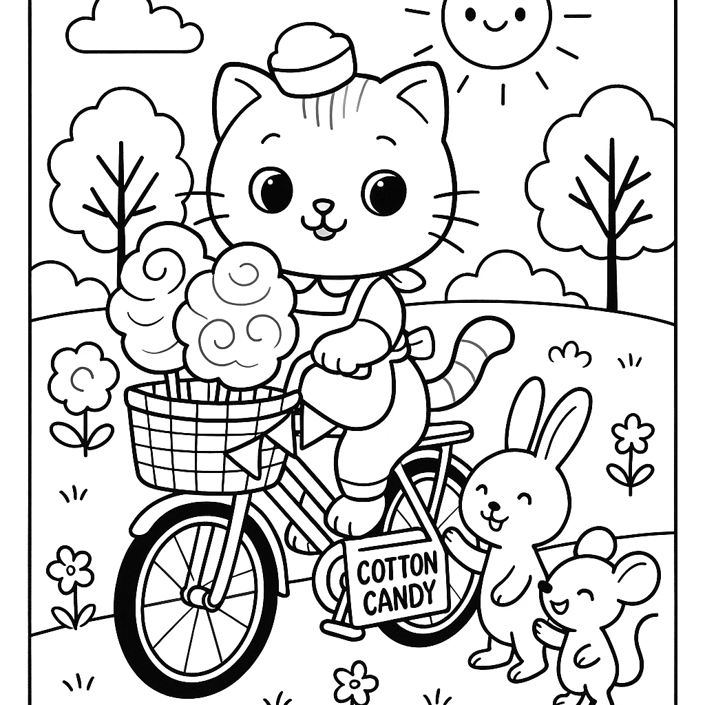 Kitty selling cotton candy coloring page
