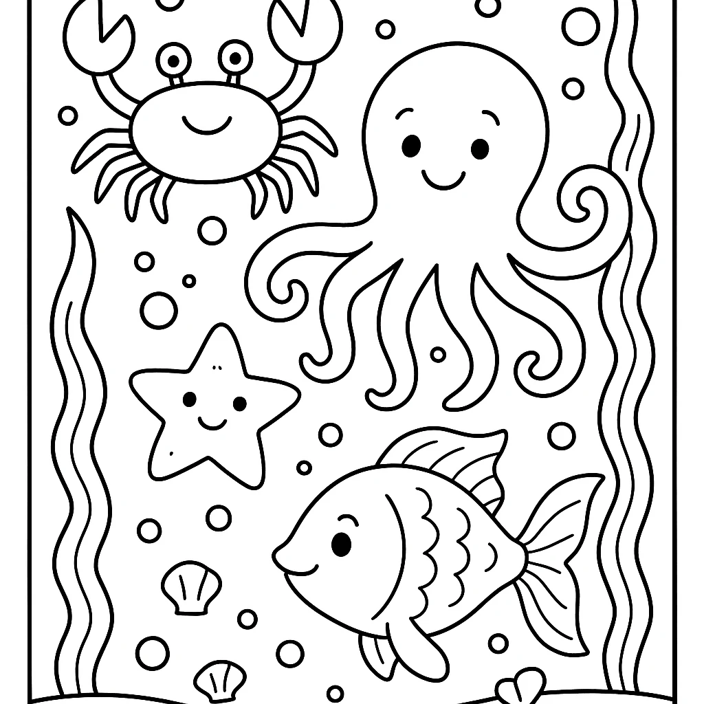 Ocean creatures coloring page