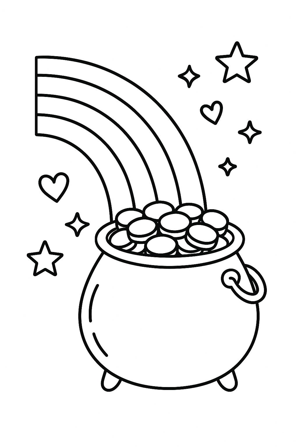 Rainbow ending in a pot of gold coloring page