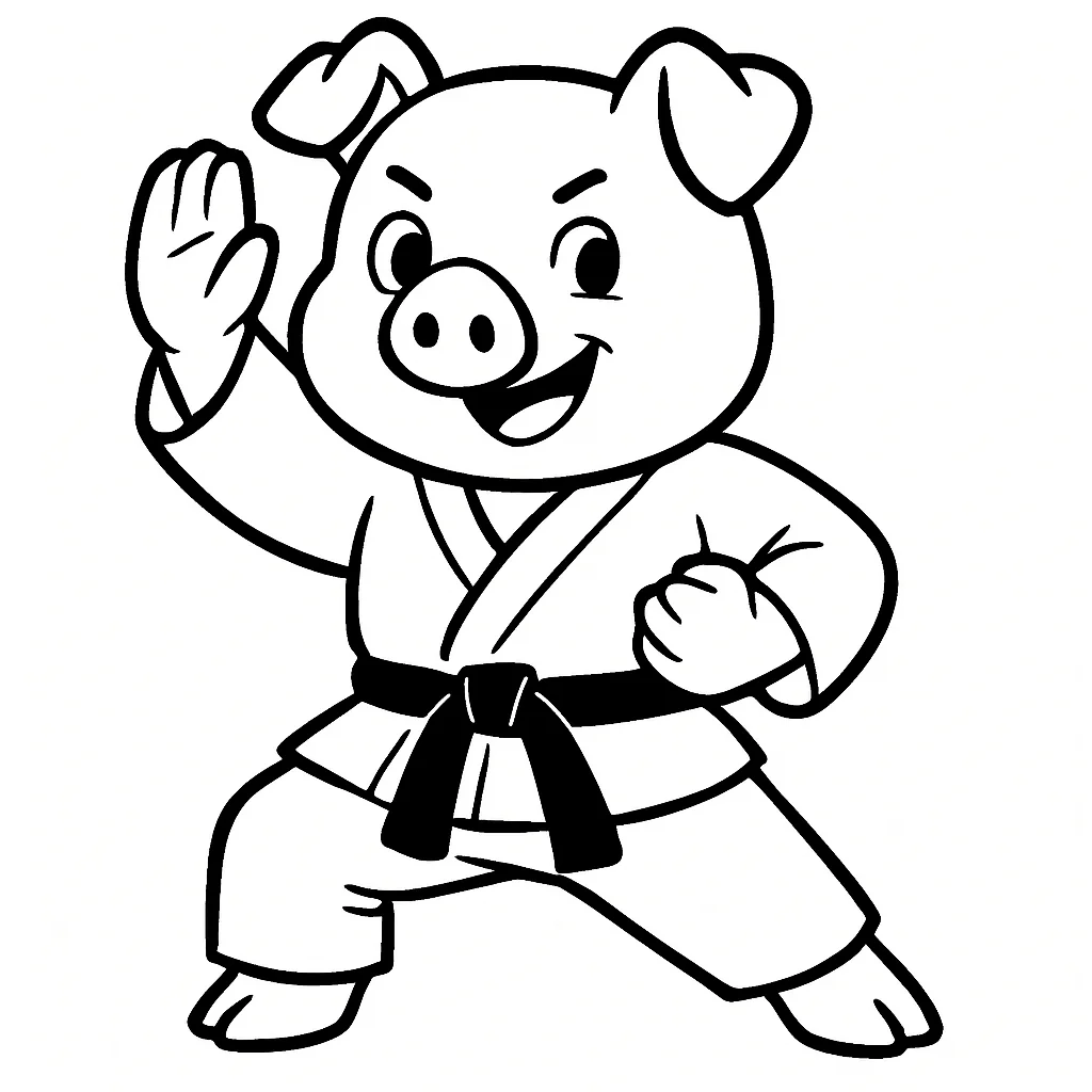 Pig doing karate