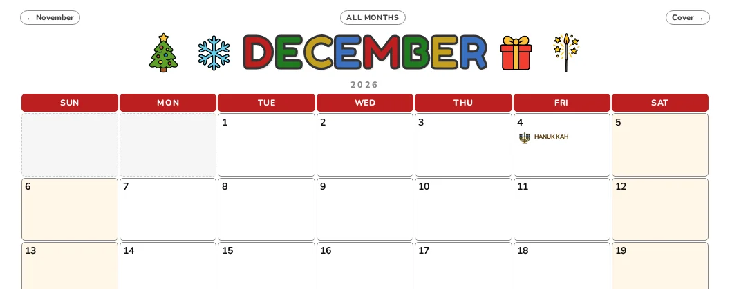 December calendar page
