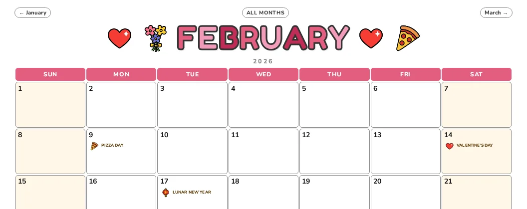 February calendar page