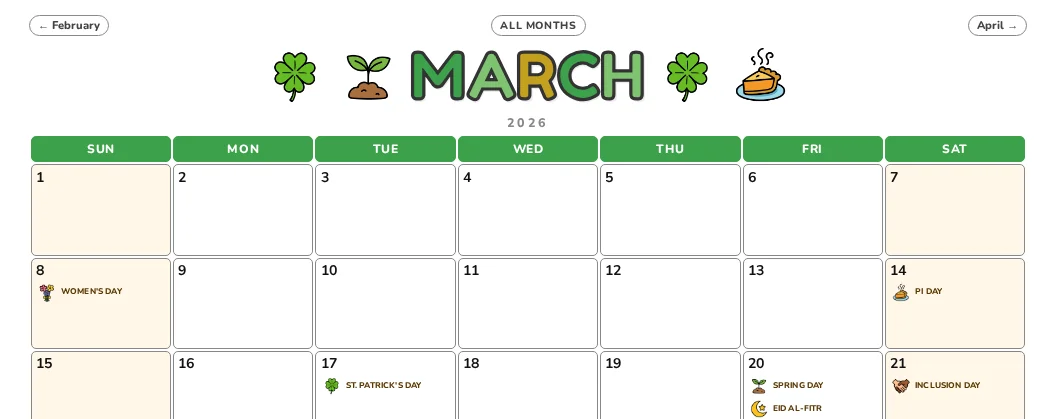 March calendar page