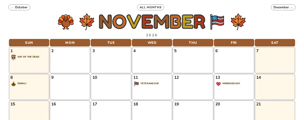 November calendar page