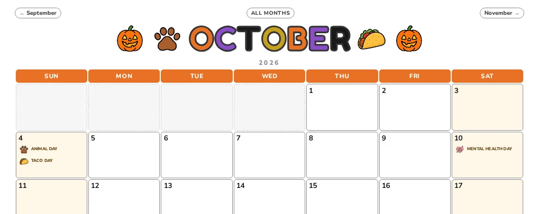 October calendar page