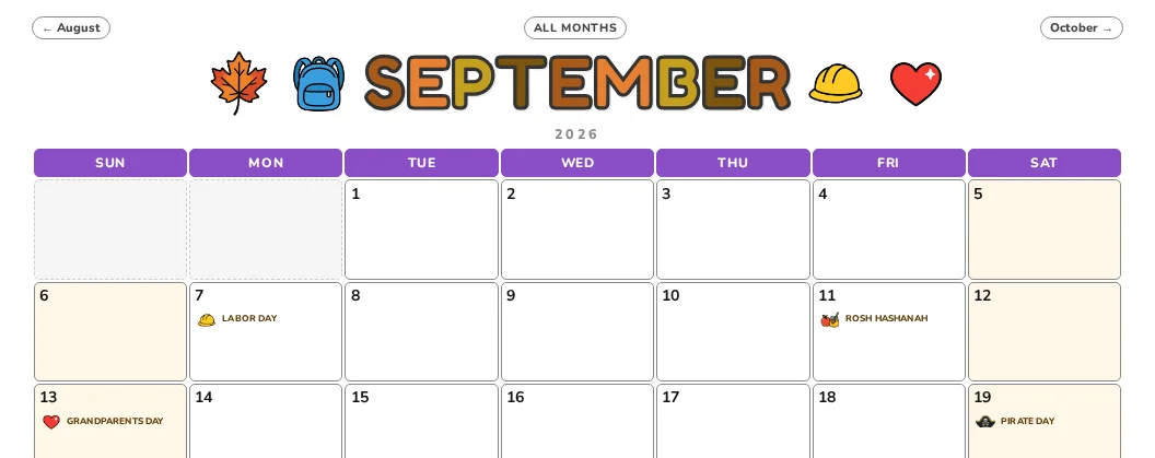 September calendar page
