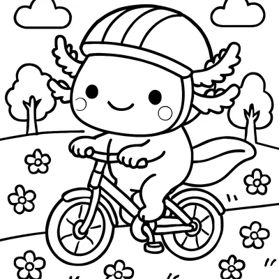 Axolotl Riding a Bike coloring page
