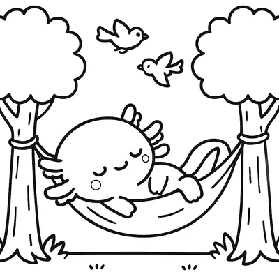 Axolotl in a Hammock coloring page