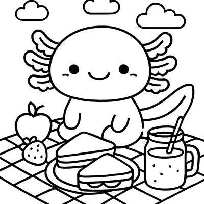 Axolotl Picnic coloring page