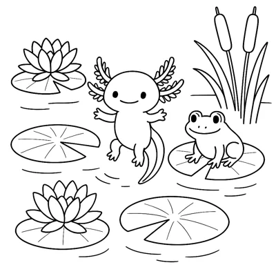 Axolotl in the Pond coloring page