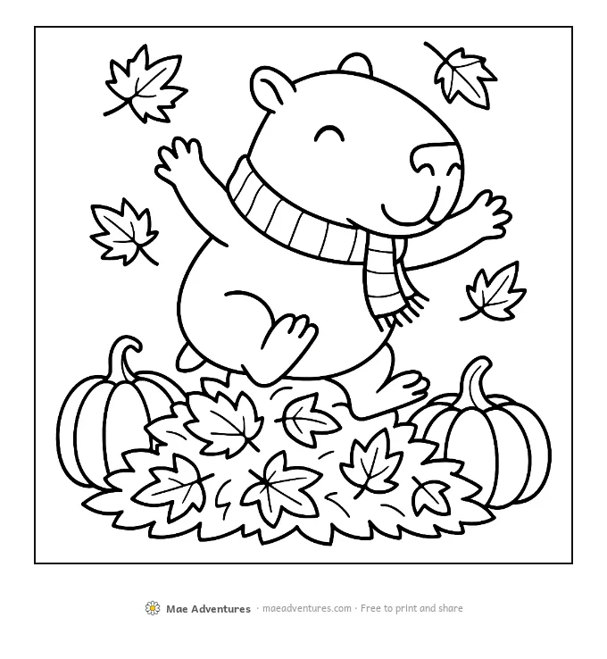 Capybara in Autumn coloring page