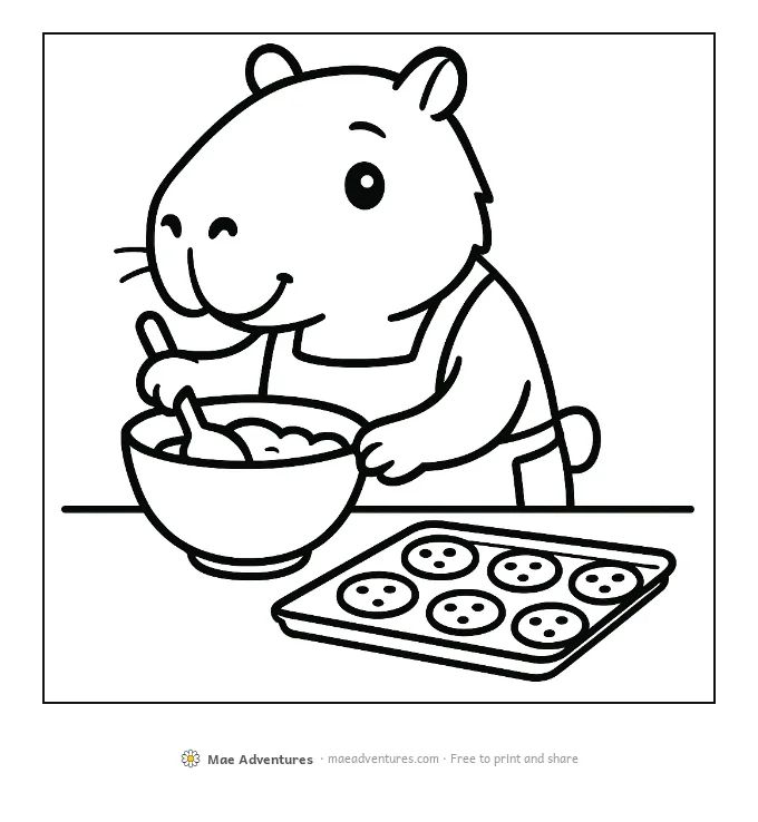 Capybara Baking coloring page