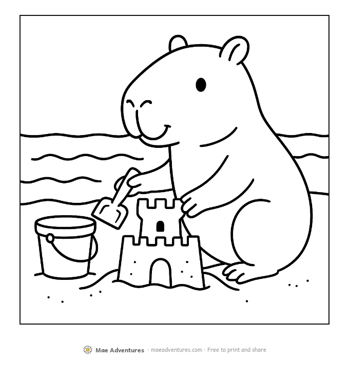 Capybara at the Beach coloring page