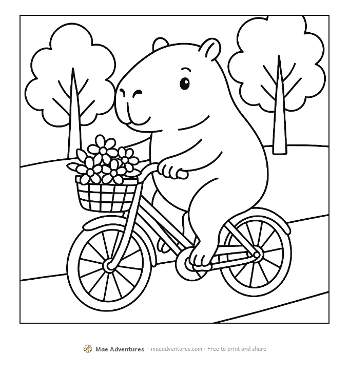 Capybara Riding a Bike coloring page