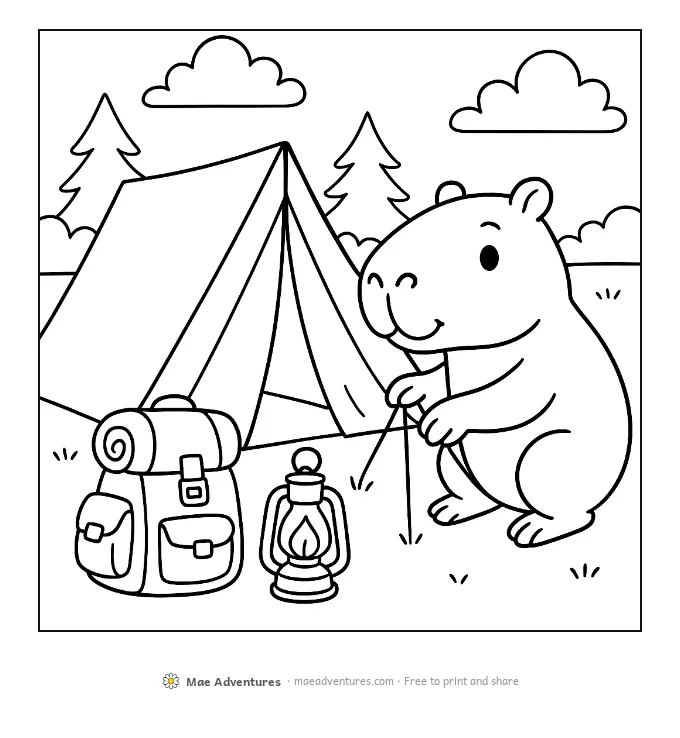 Capybara Camping coloring page