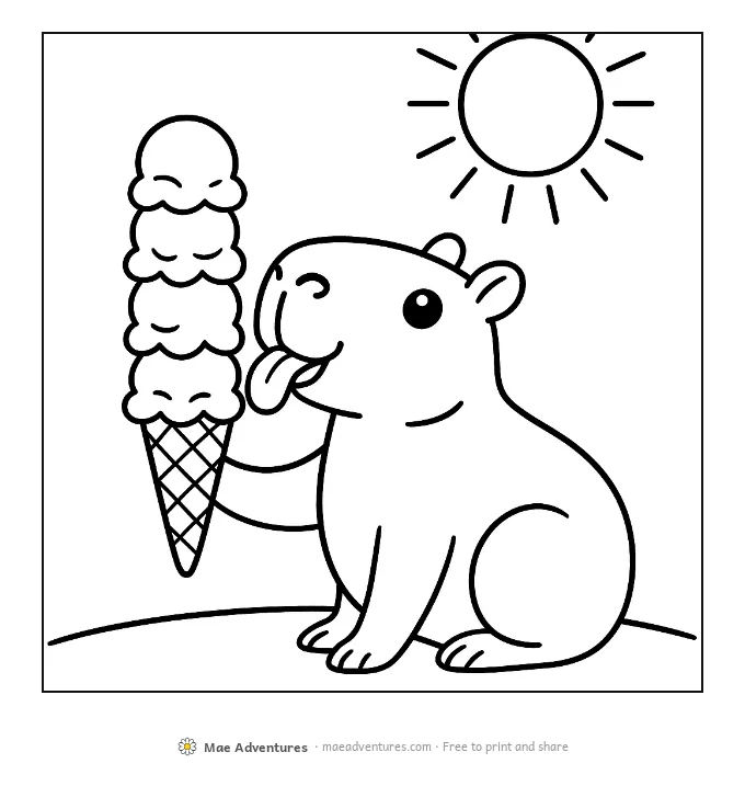 Capybara Ice Cream coloring page