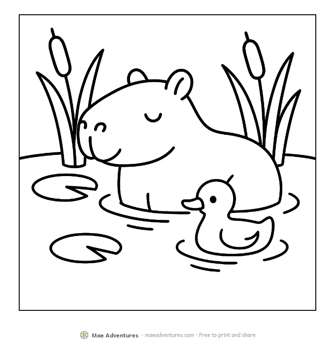 Capybara and Pond Friends coloring page