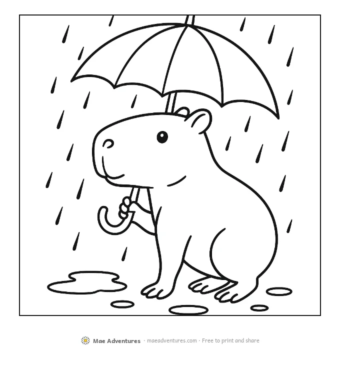 Capybara Rainy Day coloring page