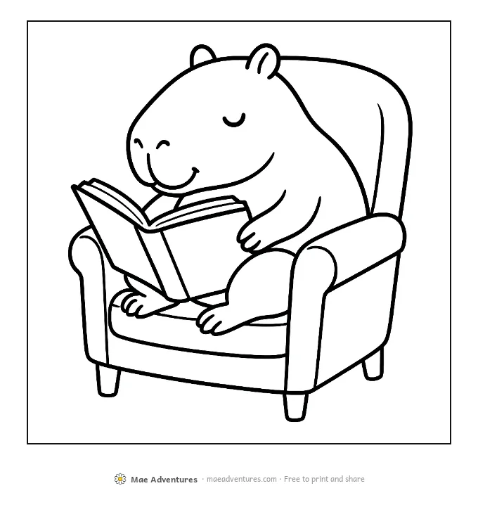 Capybara Reading coloring page