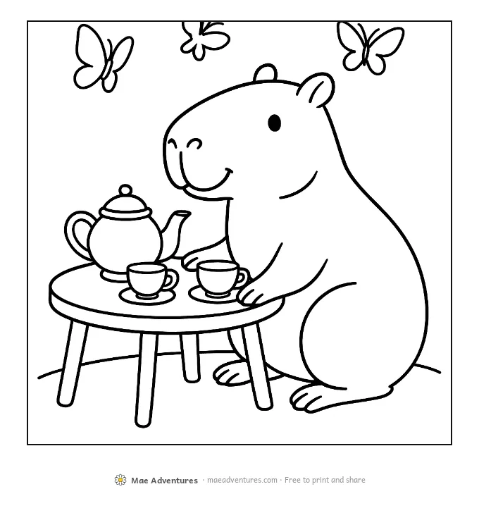 Capybara Tea Party coloring page
