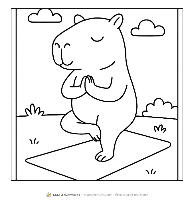Capybara Doing Yoga coloring page