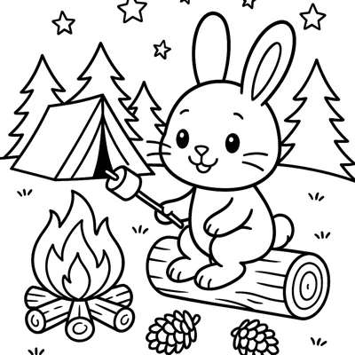 Bunny campfire coloring page