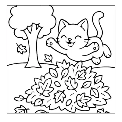 Cat in Autumn Leaves coloring page