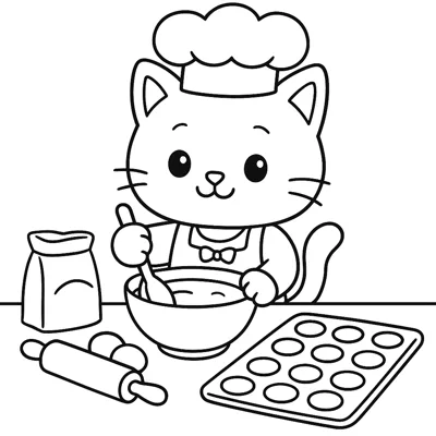 Cat Baking Cookies coloring page