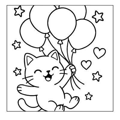 Cat with Balloons coloring page
