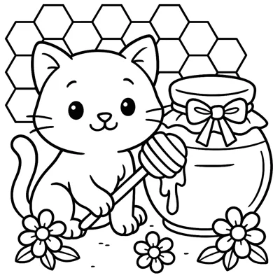 Cat and the Honey Jar coloring page