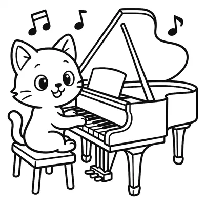 Cat Playing Piano coloring page