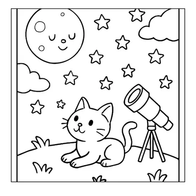 Cat Stargazing coloring page