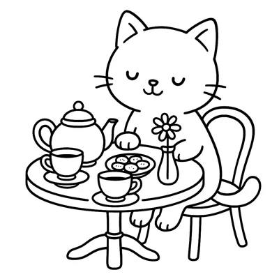 Cat's Tea Party coloring page
