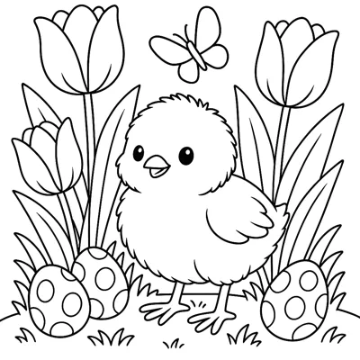 Baby chick in spring coloring page