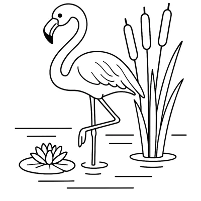 Flamingo at the lake coloring page