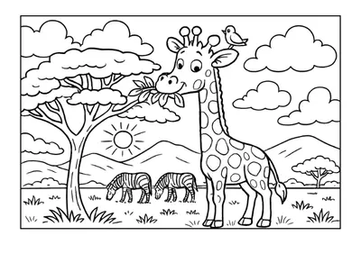 Giraffe on the savanna coloring page