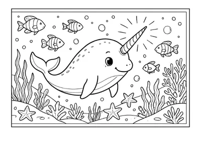 Narwhal underwater coloring page