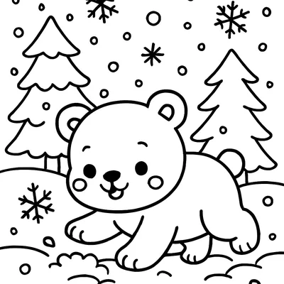 Polar bear in the snow coloring page