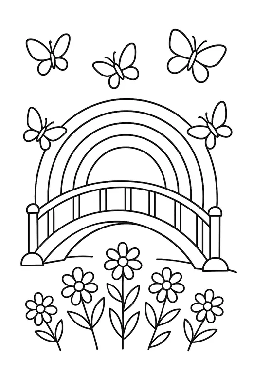 Rainbow bridge with butterflies coloring page