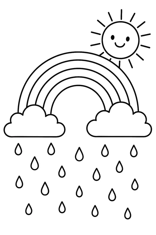 Rainbow with sun and clouds coloring page