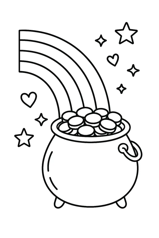 Rainbow with a pot of gold coloring page