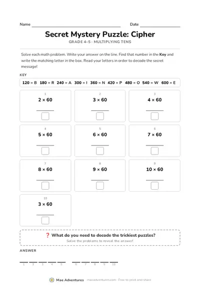 Math cipher multiplying tens