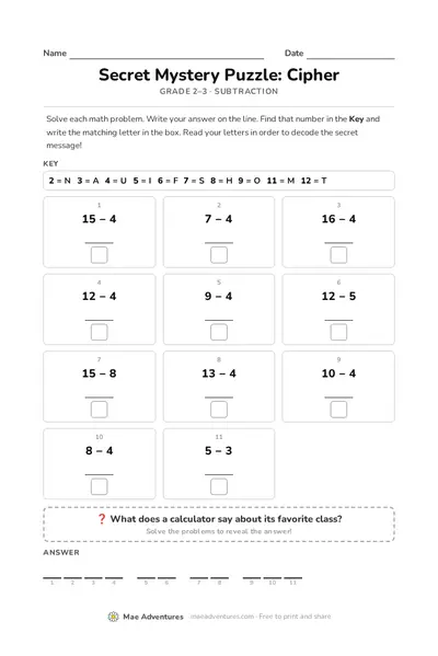 Math cipher subtraction