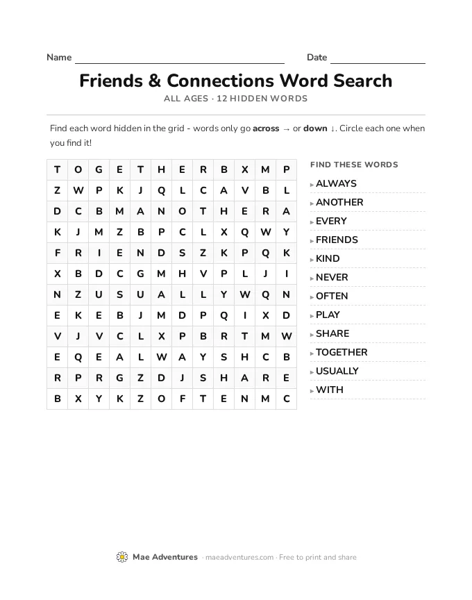 Friends word search